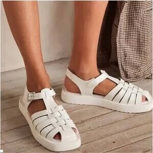 Free People Finn Fisherman Platform Sandals in‎ White Patent Leather Size 9